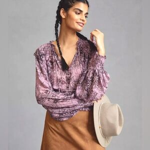 Anthropologie Sheer Smocked Blouse